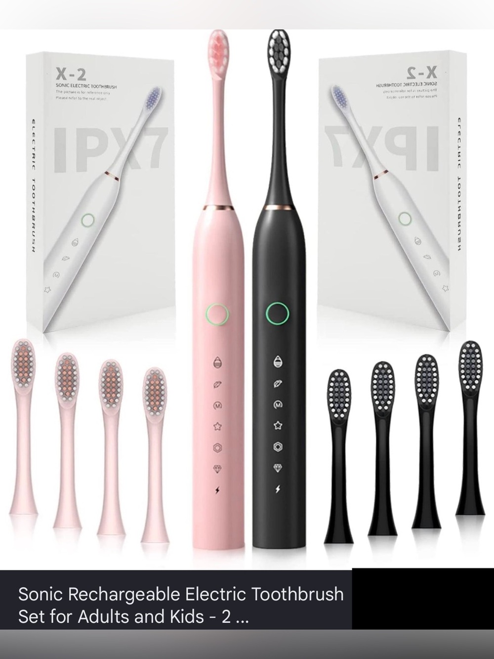 NWT SONIC ELECTRIC TOOTHBRUSHES SET OF 2 w extra heads, ZD-X2 Black & ZD-X2 Pink